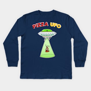 Funny Pizza UfO Geek Birthday Gift for Hippie Brother, Dad, pizza, cheese, food lover Kids Long Sleeve T-Shirt